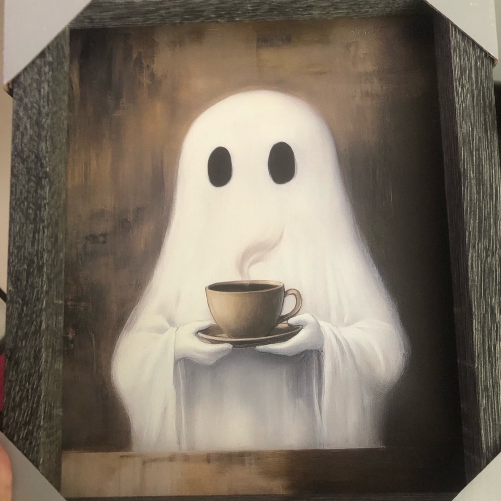 👻☕️ White Ghost with Coffee Framed Print - Home Art